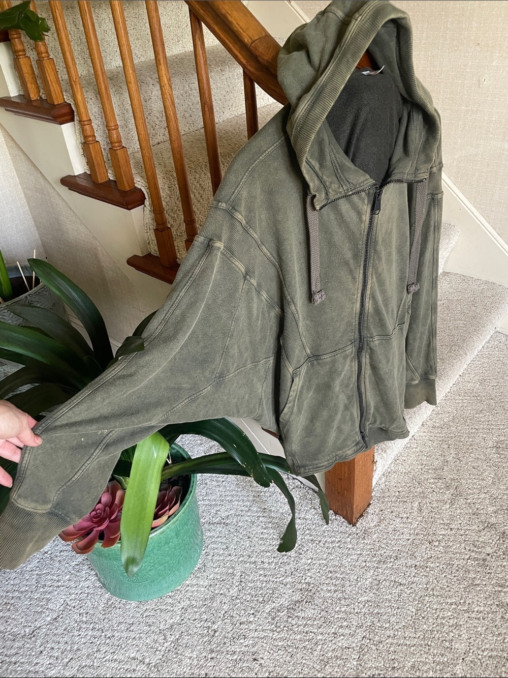 Free People Movement Washed Olive Oversized Zipped Hoodie with Drawstrings - Picture 4 of 12